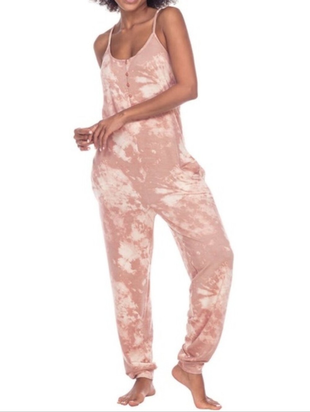 Honeydew Tie-Dye Pink Jumpsuit with Button Front Size XL